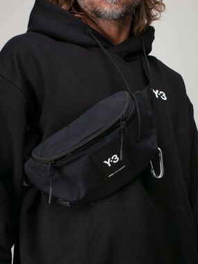 Y-3 Black Nylon Chest/Waist Bag with Logo Patch